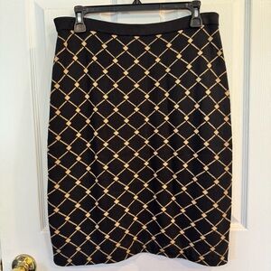 Ann Taylor Black Tan Geometric Knit Sweater Pencil Skirt Women’s Size Small